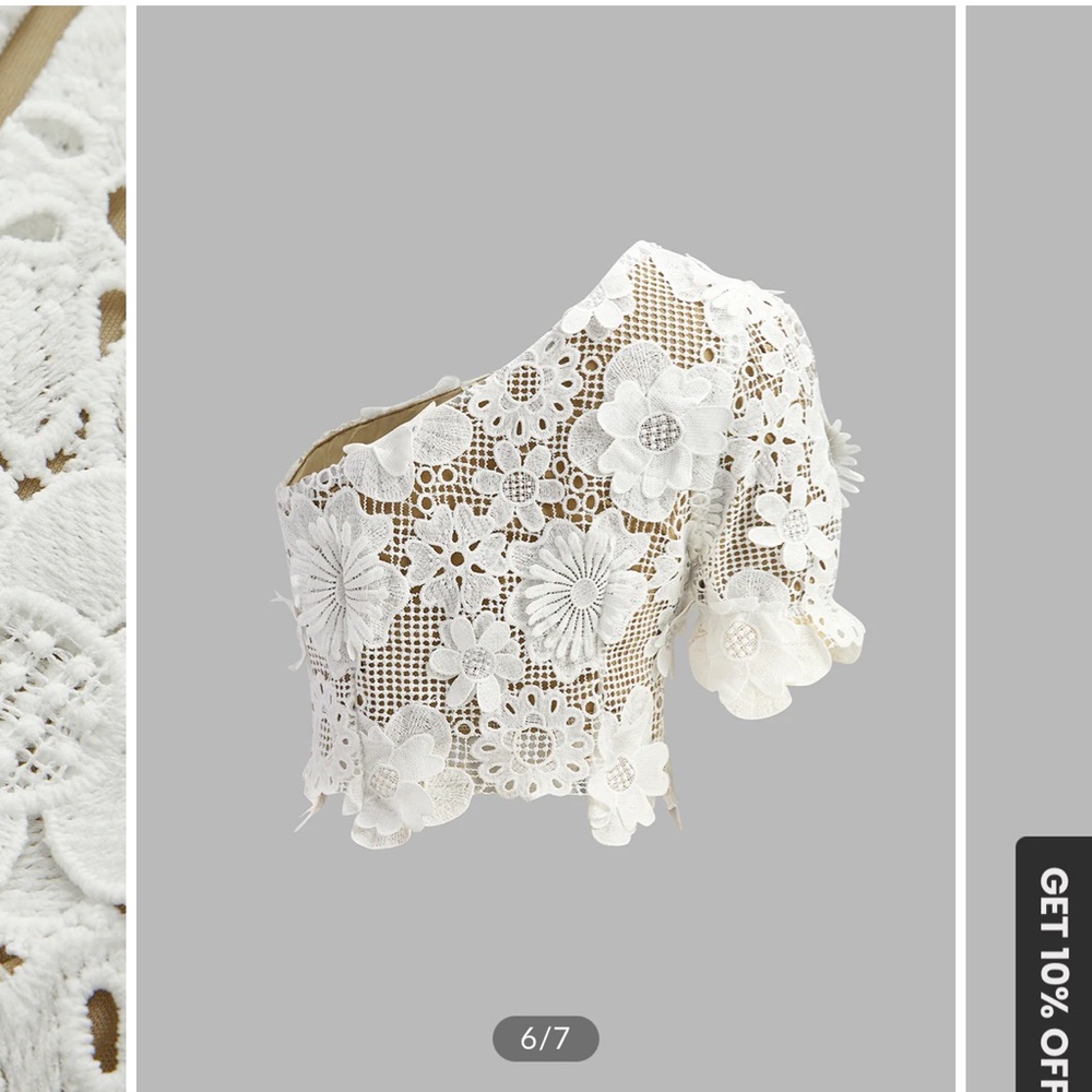 NEW COMMENSE Asymmetrical Floral Lace Top Skirt Set - Picture 4 of 7